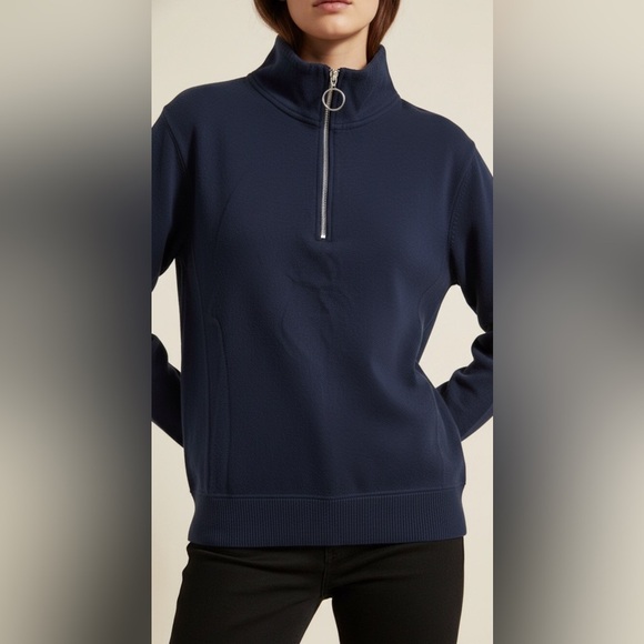 athletic apparel Sweaters - Amazon- Blue Cowl Neck Sweater with Quarter-Zip and Textured Knit